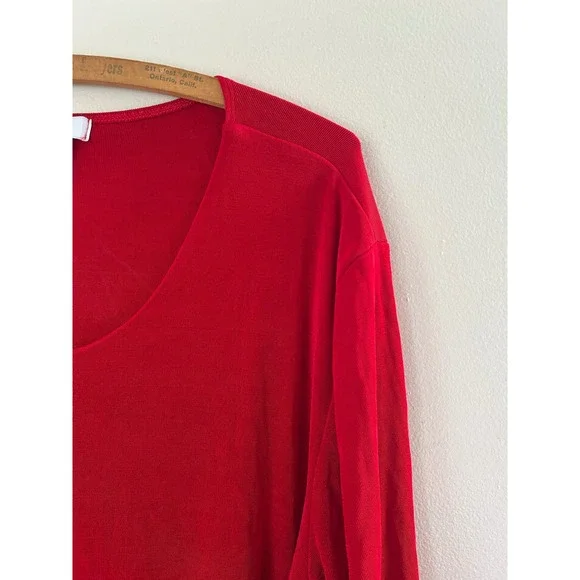 Vintage Calison Women's 1X Red Ribbed Scoop Neck 3/4 Sleeve Top Holiday Glam - Picture 2 of 7